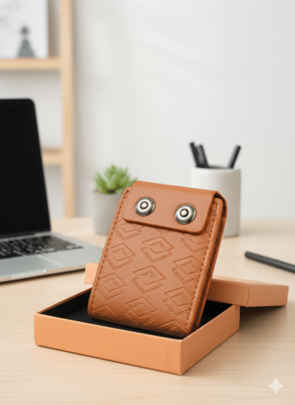 Tan Snap-Close Wallet with Custom Name